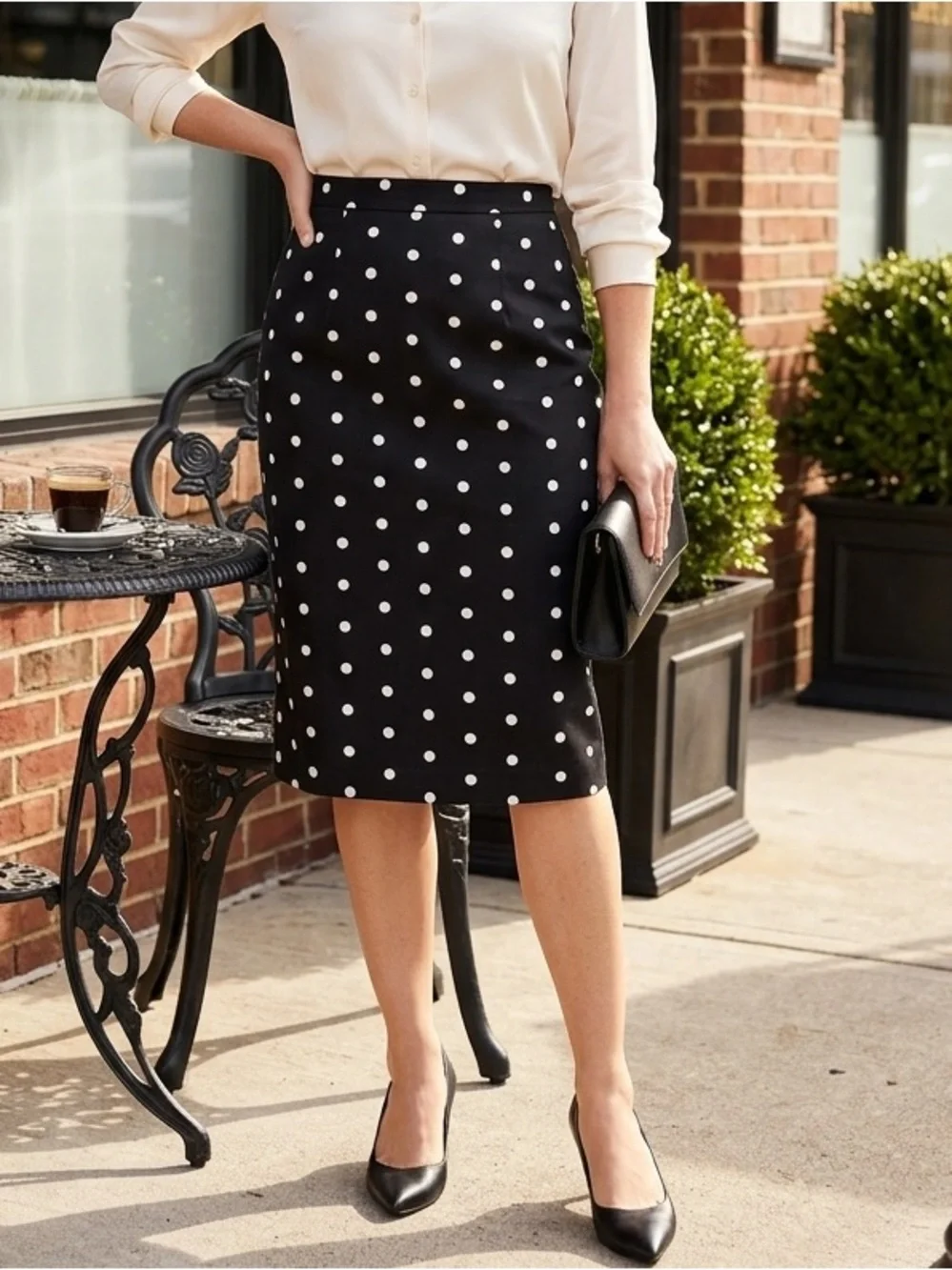 Take 50% OFF- Worthington Black and White Polka Dot Pencil Skirt, Size-6